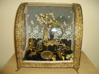 ☆ Antique French Wedding Box With Wax Flowers photo
