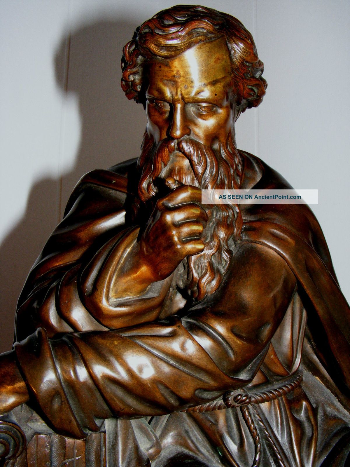 Stunning Large Antique 19th Century Bronze Sculpture Statue - Moses - Prophet? Metalware photo