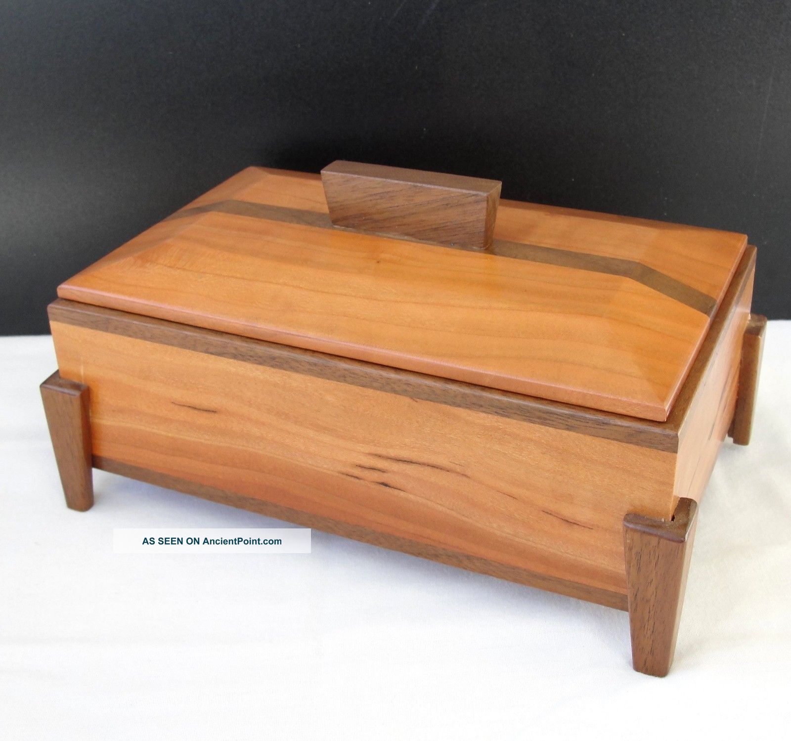 Handmade Vintage Signed Walt Warren Black Cherry & Walnut Collectible Box Boxes photo