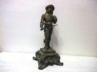 Antique Bronzed Musketeer With Sword Pedestal Base photo