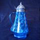 Old Antique Blue Inverted Thumbprint Pattern Glass Syrup Jug Pitcher Other photo 1
