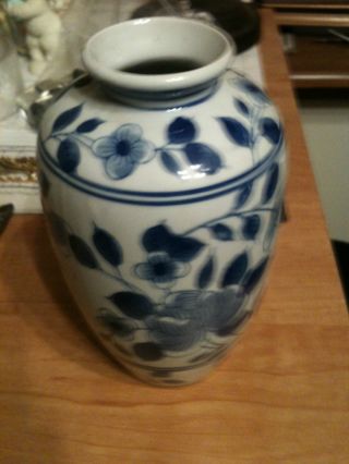 1930 ' S Japanese Pocelain Blue Floral Vase. . .  Signed photo
