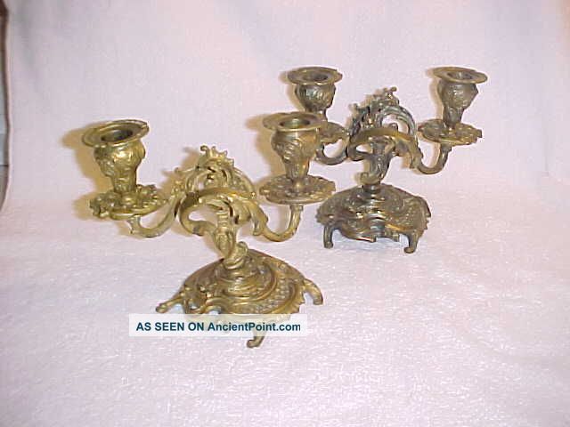 Pair French Gilt Bronze 2 Light Candleabra 1880 ' S Highly Filagreed Metalware photo