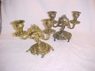 Pair French Gilt Bronze 2 Light Candleabra 1880 ' S Highly Filagreed photo