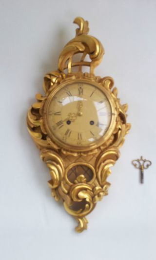 Louis Xvi Gild Wood Handcrafted Cartel Wall Clock Antique $1200 photo