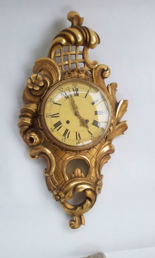 Big Decorative Antique Gilt Handcrafted Wood Cartel Wall Clock Louis Xvi photo