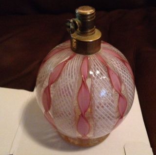 Antique Blown Glass Pink White Swirl Gold Flake Mica Perfume Bottle.  Rare photo