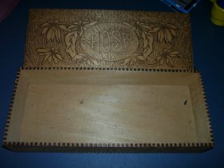 Antique Pyography Box For Hose With Fowers Great Shape photo