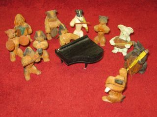 Vintage Anri 12 Piece Wood Carved Dog Band Orchestra photo