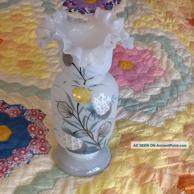 Antique Hand Painted Bristol Clambroth Art Glass Vase Gold Trim Vases photo