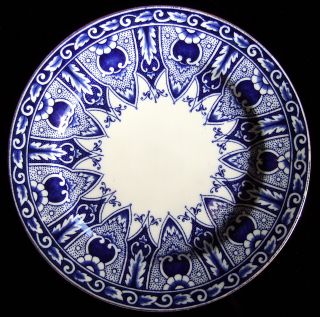 Vintage Blue Transferware Plate (flow Blue) Brownfield Geometric Floral Pattern photo