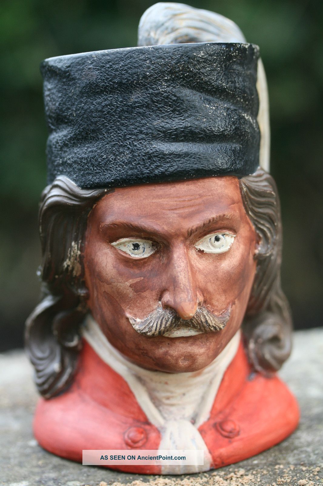 19th C.  Male Cossacks Head Tobacco Jar Humidor With Hat & Inserted Lid Jars photo