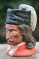 19th C.  Male Cossacks Head Tobacco Jar Humidor With Hat & Inserted Lid Jars photo 1