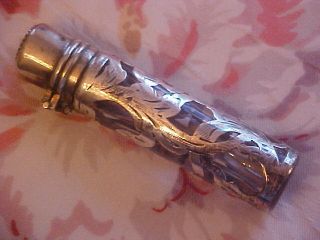 Antique Chatelaine Silver Overlay Crystal Perfume Bottle Heavy Silver Marked photo