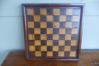 Antique 19thc Double Sided Sectioned Burl Wood Game Checkerboard Multi Type Wood photo