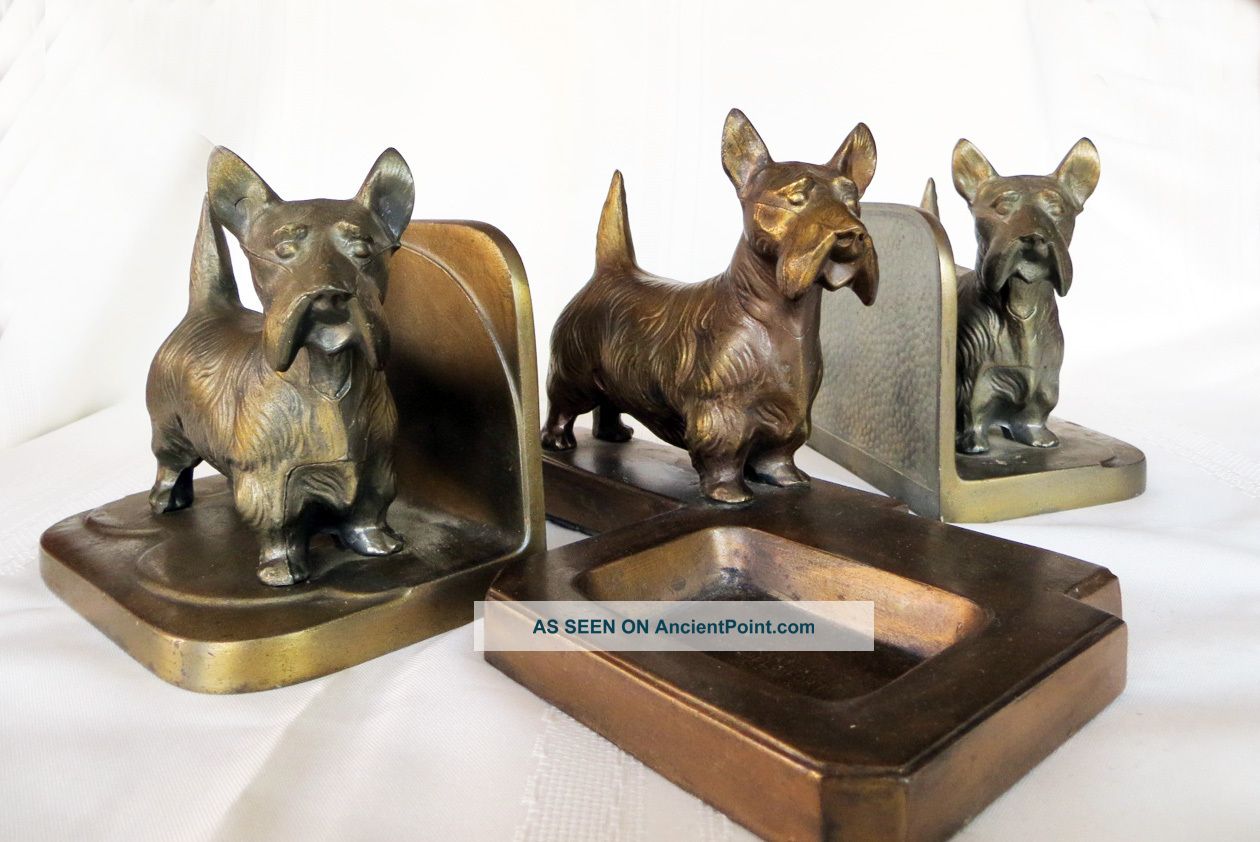 Frankart Scottish Terrier Scottie Dog Pin Desk Tray And Bookends Metalware photo