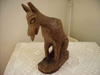 Antique Carved Wood Gorgoyle Creature Sculpture Werewolf Wolf Dog Statue Carving photo