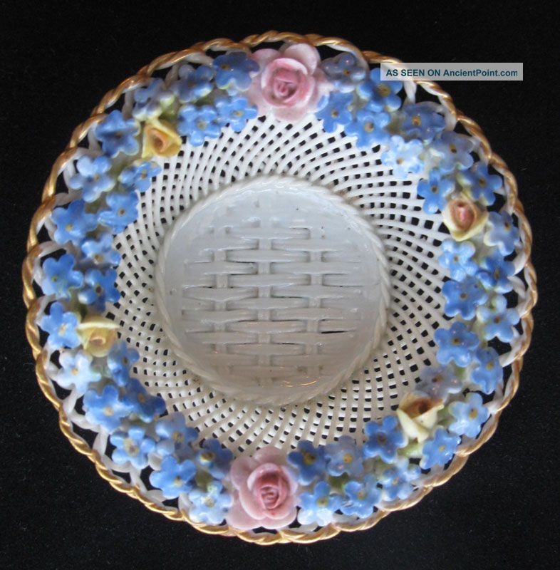 Antique Von Schierholz Woven Basket Flower Encrusted Belleek Look Other photo