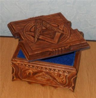 Rare Exclusive Casket Carving Wood Masonic For Jewelry photo