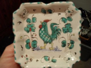Italy Deruta Square Tray In The Green Rooster Smooth Pattern photo