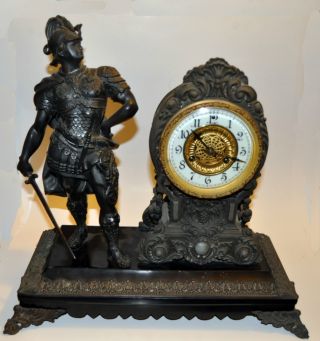 Waterbury Figural Mantel Clock Roman Soldier photo