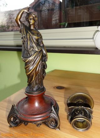 Antique French Candlestick Bronze And Marble Figurine Statue For Repair photo