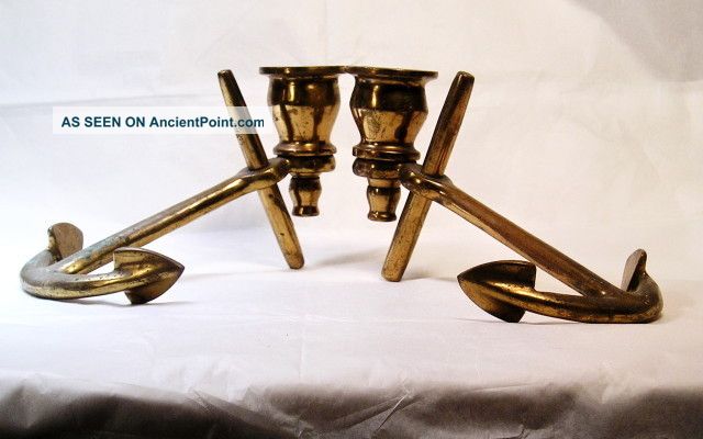 Vintage Pair Anchor Candle Stands B22 Metalware photo