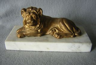 Antique English Lion Scultpure On Marble Base photo
