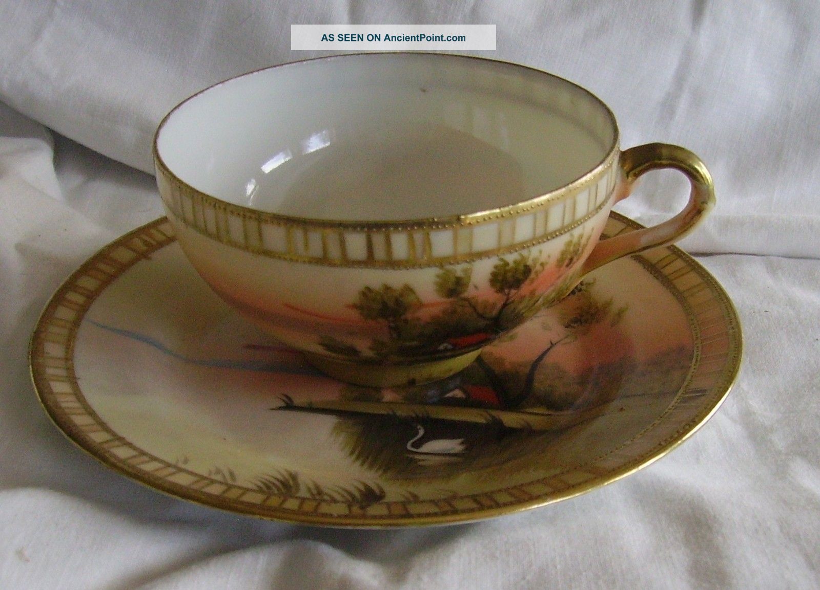 Antique Shofu Handpainted Fine China Cup & Saucer Plate Occupied Japan Rare Swan Cups & Saucers photo