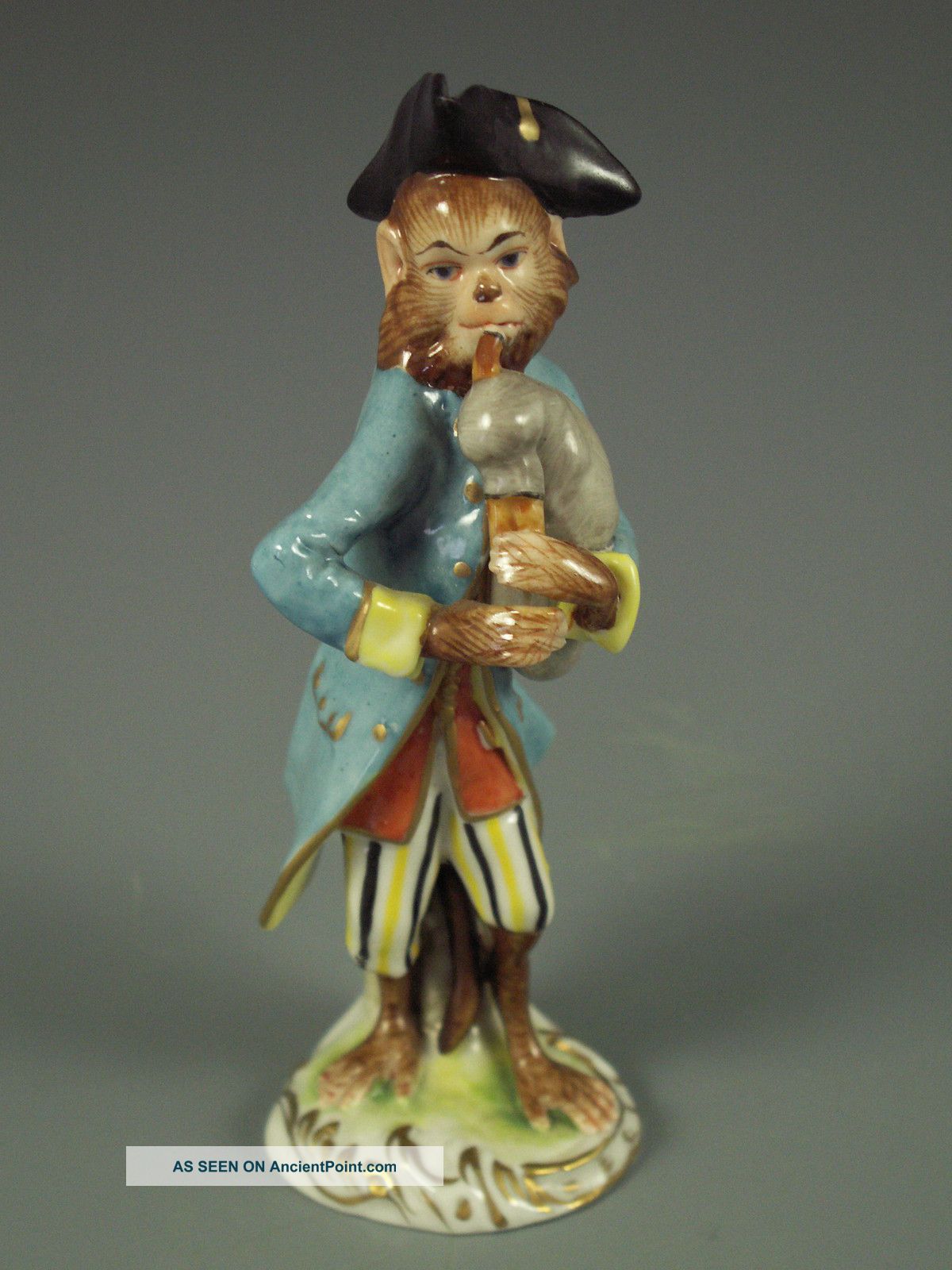 Antique Volkstedt German Porcelain Monkey Band Bagpipe Player Dresden Figurine Figurines photo