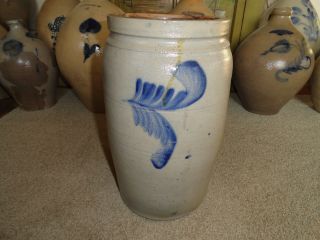 Antique Stoneware Blue Decorated 2 Gal.  Cylinder Crock photo