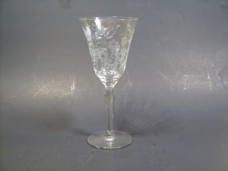 Antique Crystal Stemware Wine Goblet Wheel Cut Etching photo