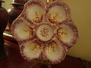 Antique Oyster Plates Handpainted Lustre Nautical Design Six Well - Set Of 4 photo