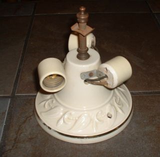 Vintage Art Deco Porcelain 3 Bulb Ceiling Light Fixture photo