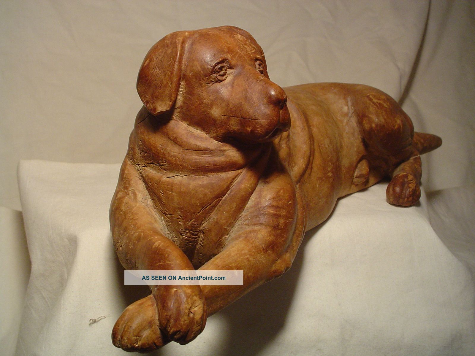 Antique Carved Wood Dog Large 15 Inches Long Nr Carved Figures photo