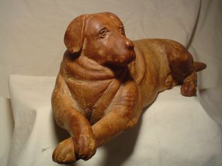 Antique Carved Wood Dog Large 15 Inches Long Nr photo