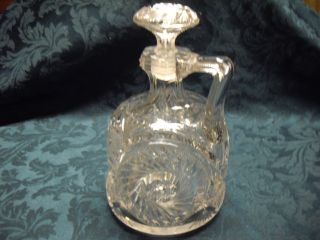 Cut Glass Decanter With Large Hobstar Design With Handle & Stopper photo