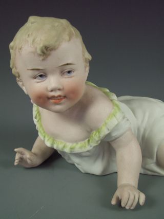 19c Antique German Bisque Piano Baby Figurine photo