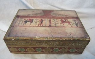 Florentine Tole Toleware Trinket Box Estruscan Print On Lid 5 7/8 