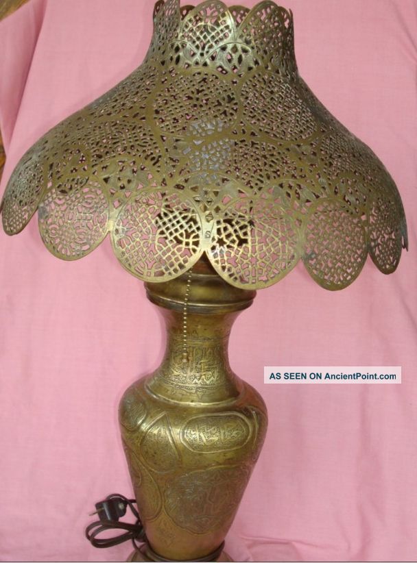 Vintage Etched Mid Eastern Pierced Brass Lamp Lamps photo