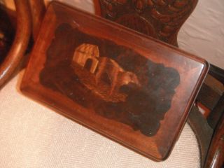 Antique Wooden Cigarette Box Holder With Foldout Door And Graphics photo