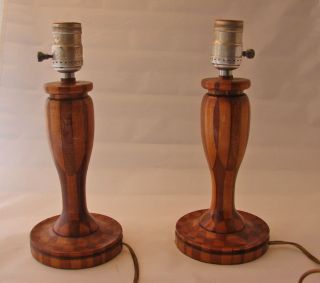 Pair Of Parquetry Bedside Lamps Circa 1950s. photo