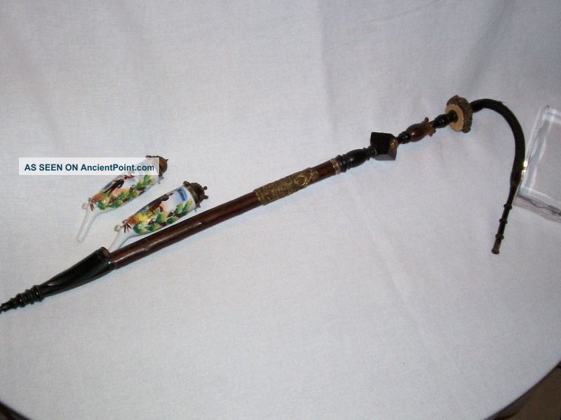 Antique (ww I) German Pipe Porcelain Hunters Lap Reservistenpfeife Gesteckpfeifen Carved Figures photo
