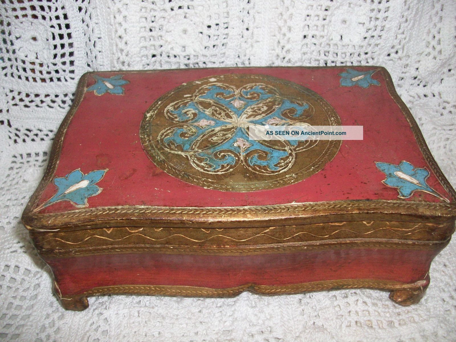 Vintage Florentine Italy Italian Wood Box Gold Gilt Letter Cigarette Box Boxes photo