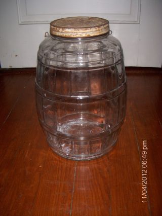 Vintage Very Large Glass Pickle Jar W/ Lid photo