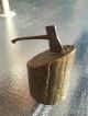 Folk Art Axe Wood Split Chopping Antique Stump Statue Lumber Jack Cutting Item Metalware photo 2