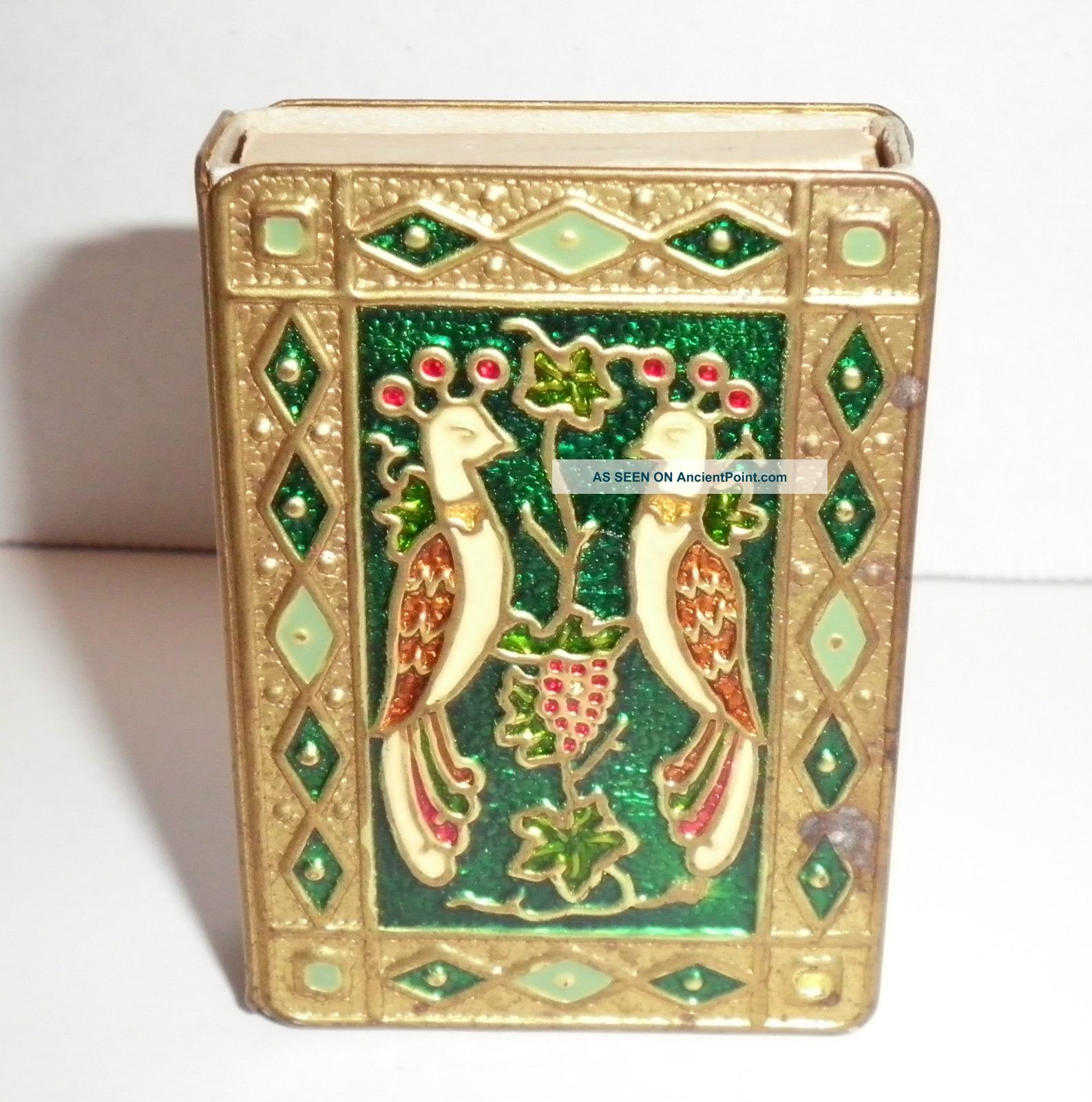 Lovely Rare Cloisonne Matchbox Swedish Matches Enameled Birds And Ship Design Metalware photo