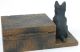 Vintage Wood Folk Art Carving Dog Cigarette Trinket Box Carved Figures photo 4