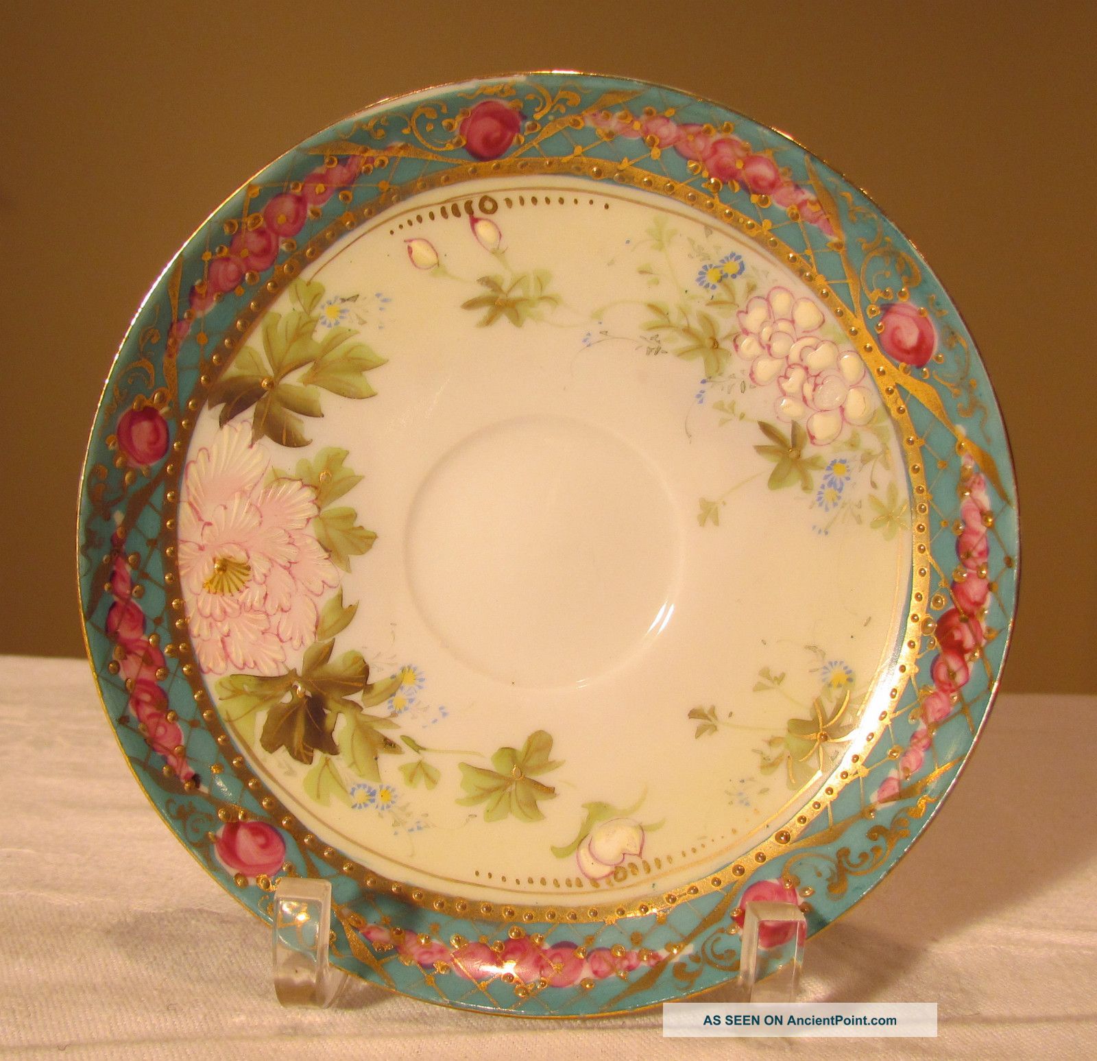 Tea Saucer - Hand Painted Flowers & Elaborate Gilding Japanese? Chinese? Unmarked Cups & Saucers photo