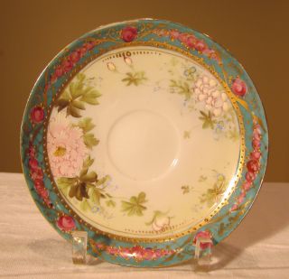 Tea Saucer - Hand Painted Flowers & Elaborate Gilding Japanese? Chinese? Unmarked photo